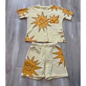 Zara Kids Sun Print T Shirt and Shorts Set Yellow Orange Size 2 Years